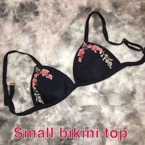 Floral Embroidered Black Bikini Top